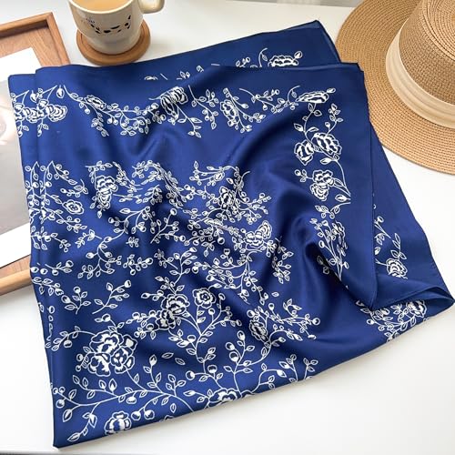 Image of Printed Poly Silken feel Scarf Stole for Women | Stylish, Soft, & Lightweight | Satin Feel Neck Scarf, Hair Scarf, Head Scarf for Women | Square Silk Stole for Handbag