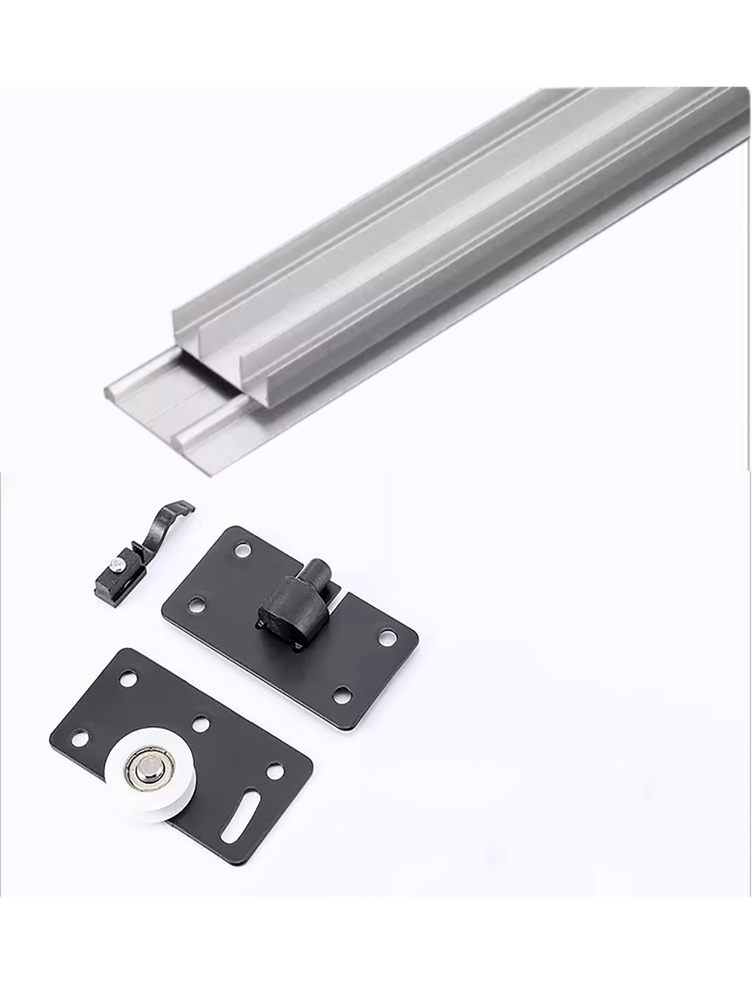 ksxnkhk Sliding Door Track Kit with Double Rail and Pulley System for Wardrobe Cabinet Doors