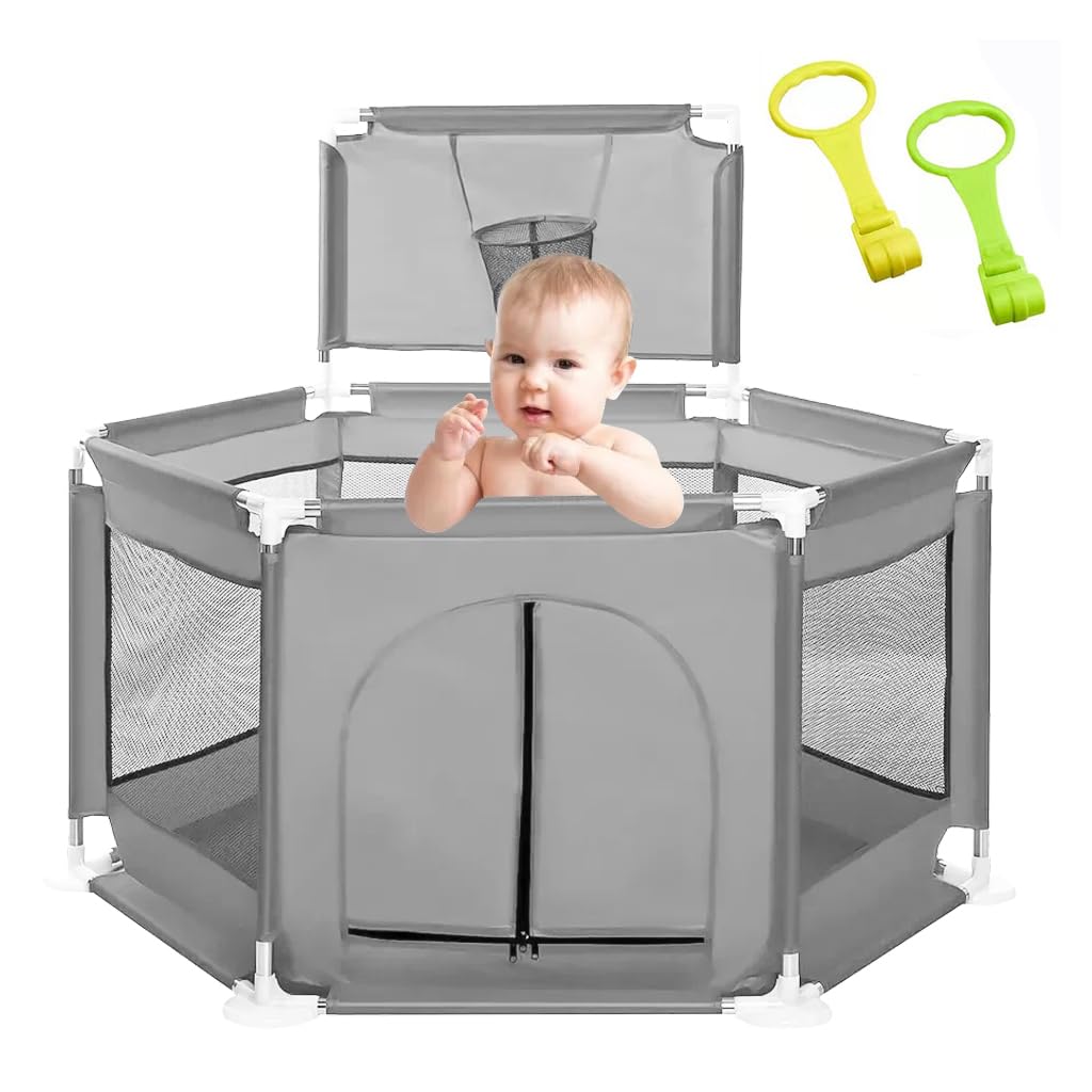 HASTHIP Baby Playpen - Foldable Activity Center for Toddlers With Basketball Hoop - Sturdy Play Yard With Anti-Slip Base for Indoor and Outdoor Use