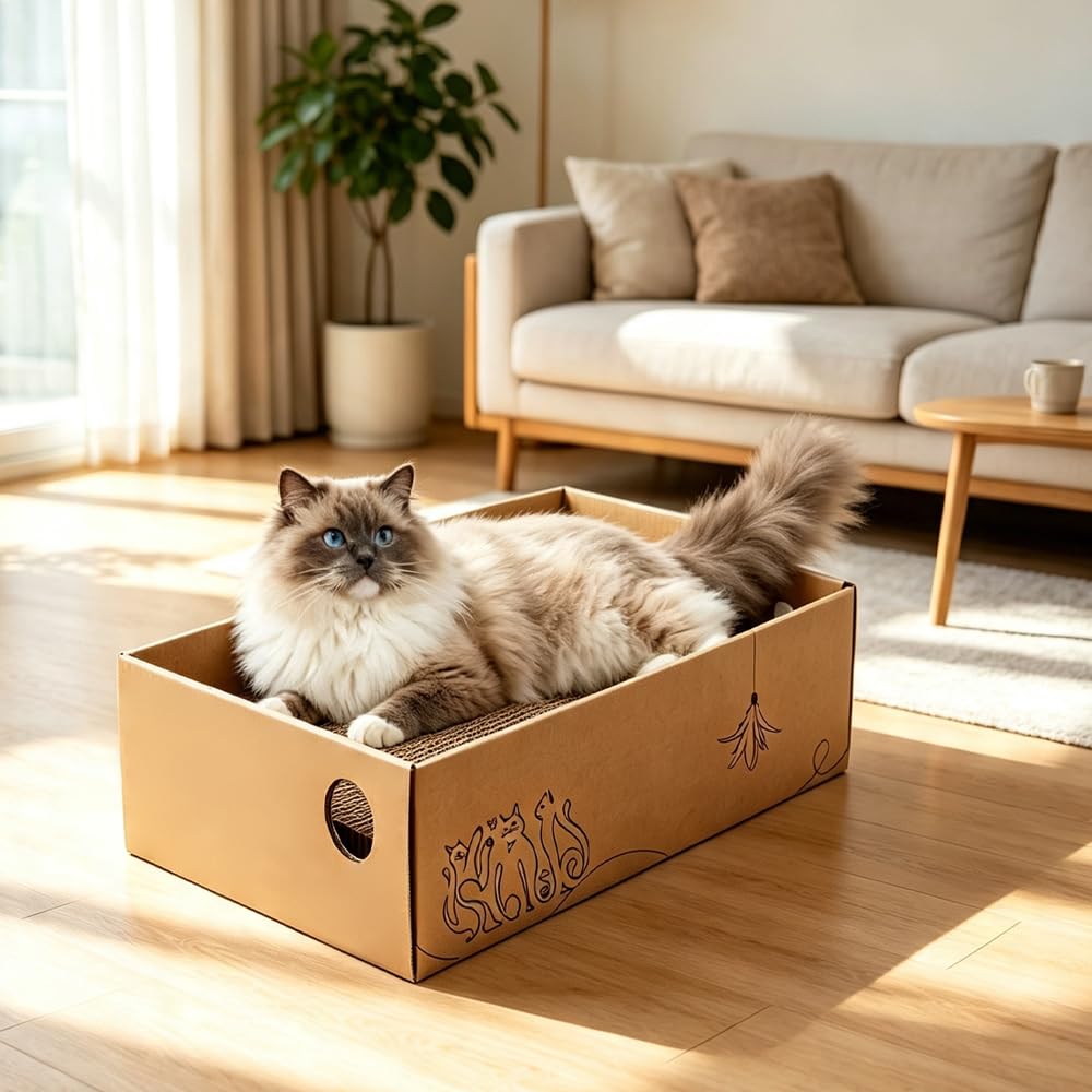 MUAEEOK Lot de 5 grattoirs en carton avec boîte - Réversibles - Pour chat - Pour petits chats - Pour se reposer et jouer - Convient pour un maximum de 5 kg (3 chats, 42 x 30 x 14,5 cm)
