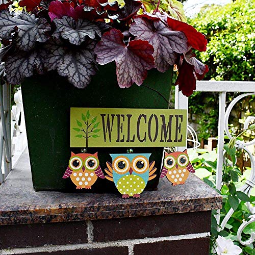 Vintage Designed Wood Owls Welcome Sign Handcrafted Hanging Owl Ornament Kitchen Office Living Room Garden Wall Art Decoration (Green) #TOP4
