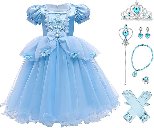 Vista 6 de ODIZLI Disfraz de princesa para niñas, vestido de tul de mariposa + accesorios para fiesta de cumpleaños, Halloween, Navidad, carnaval, cosplay
