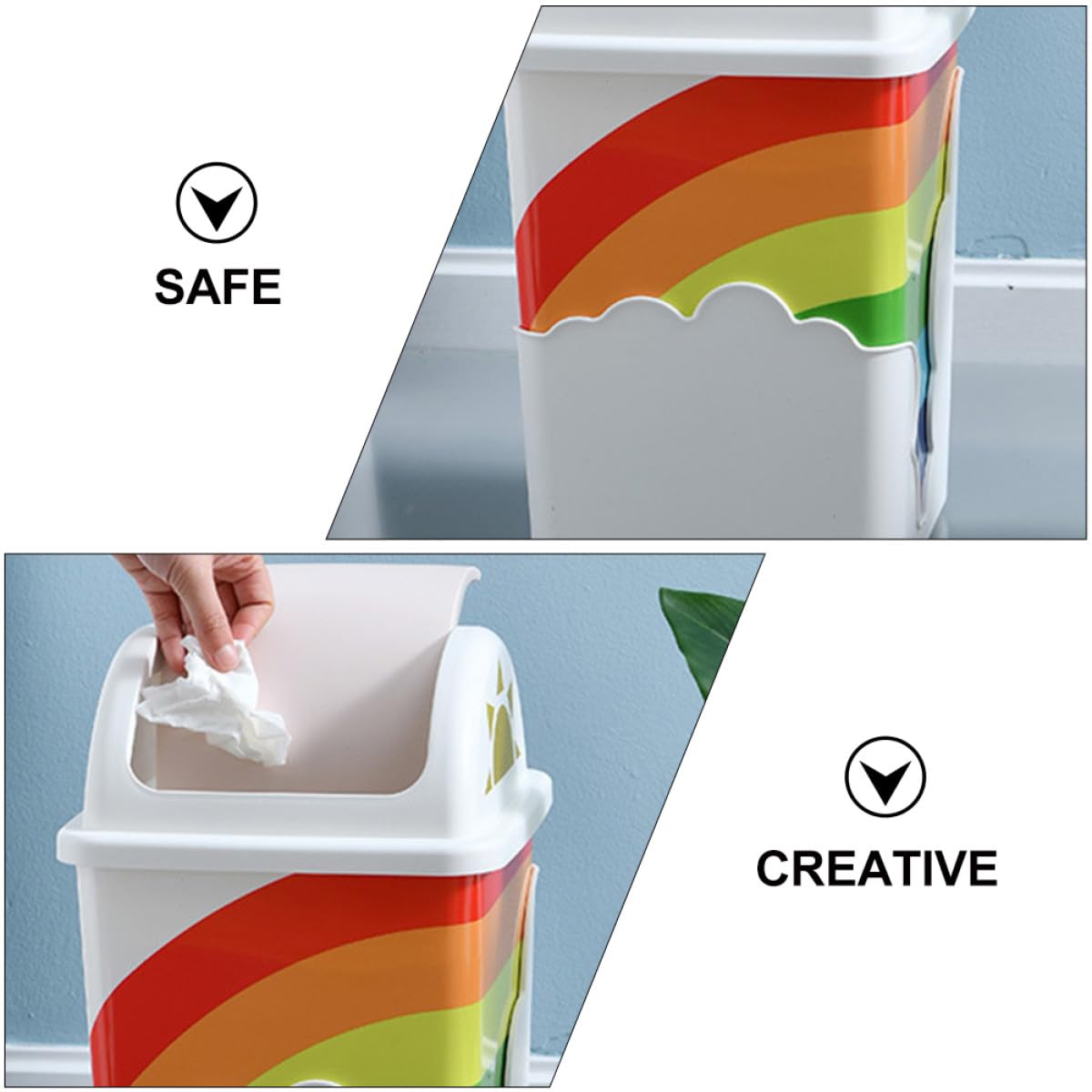 Holibanna Pattumiera Arcobaleno in Plastica Coperchio, Contenitore per Rifiuti Domestici Ecologico e Lavabile, Cestino per Carta da Ufficio e Cameretta