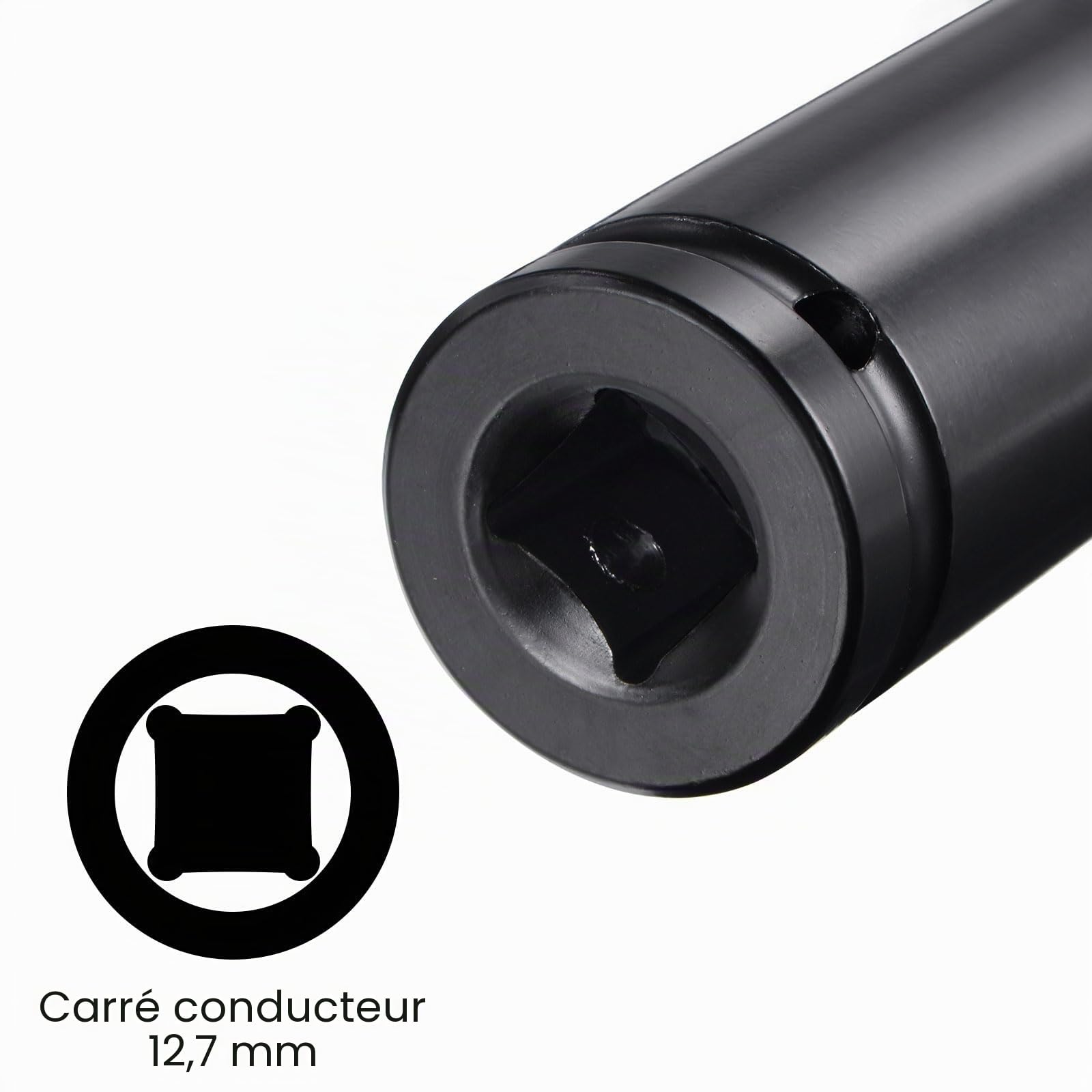 sourcing map Douille Impact 27mm 1/2" Empreinte Profondeur Traité thermiquement douille à choc CR-V Acier 150mm (6") Longueur 6 points Dimensions métriques