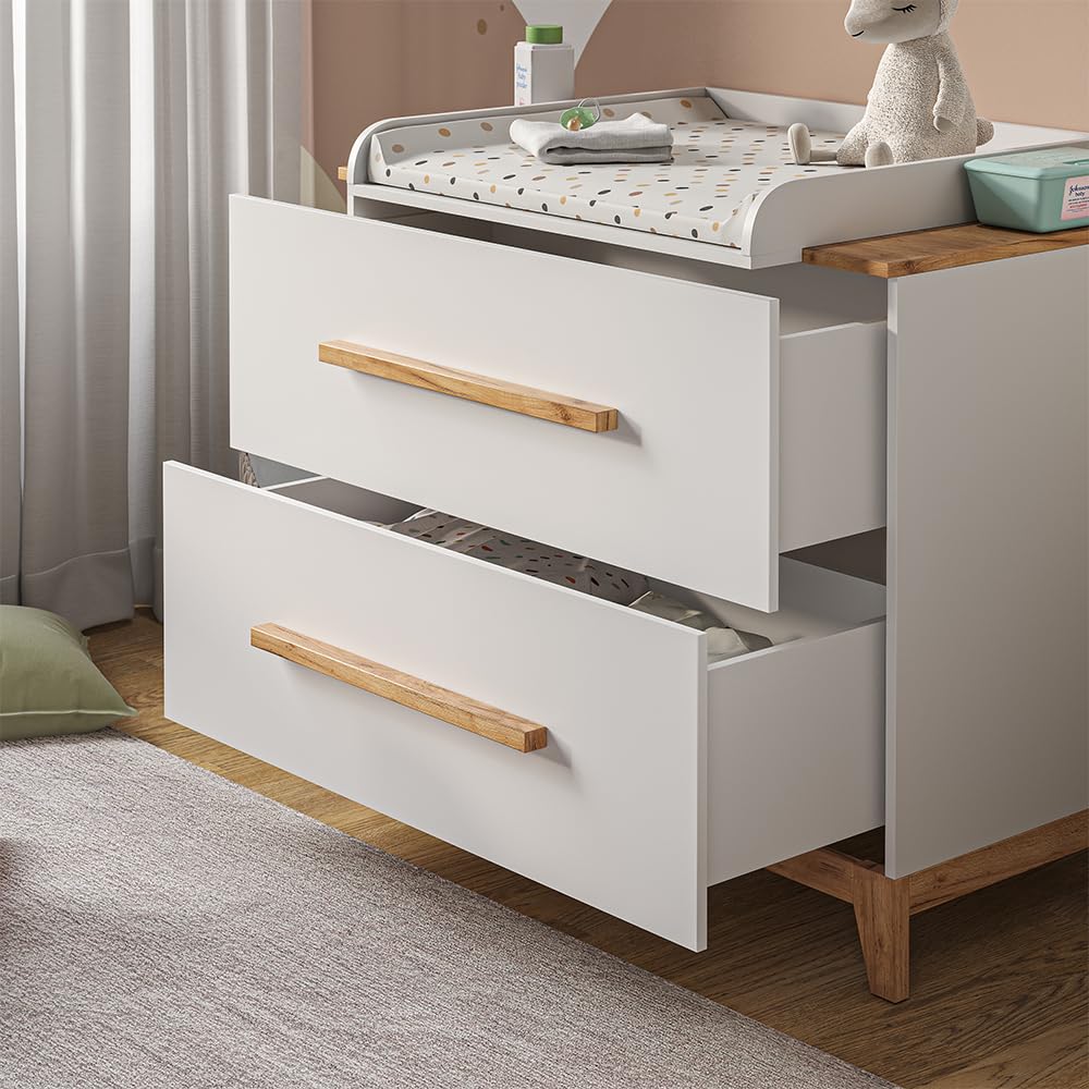VitaliSpa Fasciatoio Malia, Bianco/Artisan, 108 x 98 cm | con 2 cassetti, con fasciatoio rimovibile per l'utilizzo come cassettiera