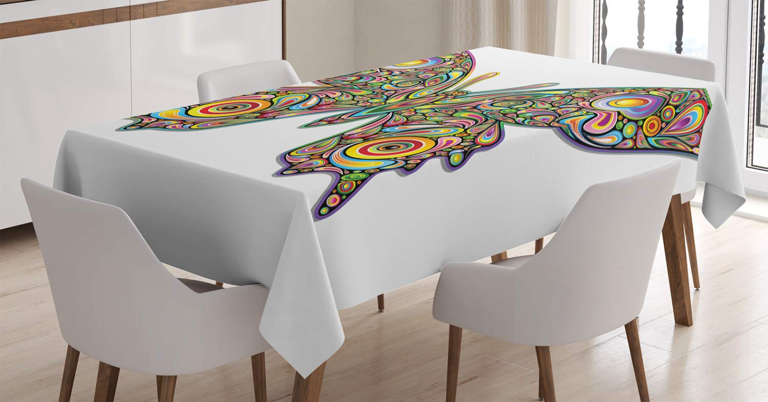 ABAKUHAUS La Farfalla Tovaglia Da Esterno, Foglie Flourish Falene Tovaglia Da Picnic Lavabile Decorativa 145 Cm X 265 Cm Polvere E Scuri