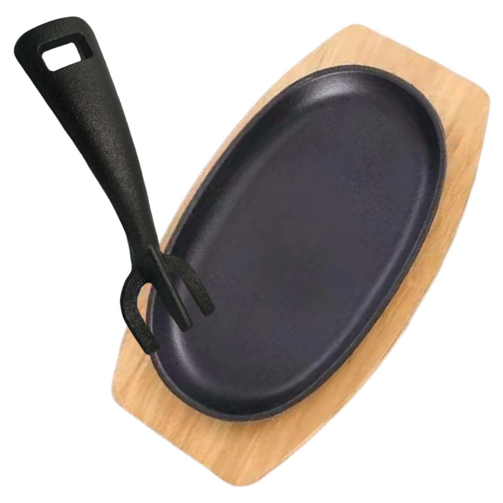 OUNONA Ovales Sizzle Plate Satz aus Eisen mit Abnehmbarem Griff