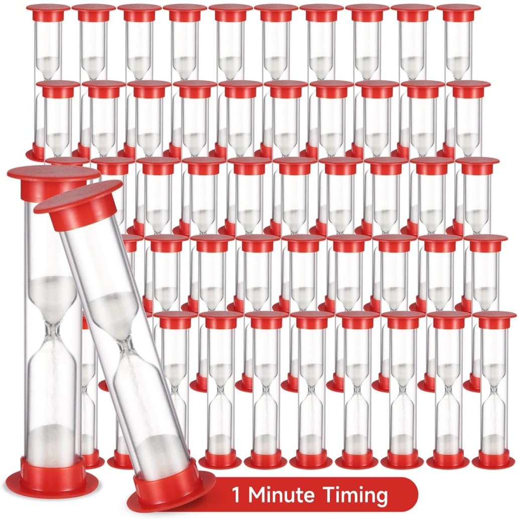 Sand Clocks, 50 Pcs, Plastic Hourglass Timers With White Sand, Compact Countdown Tools, 1 Minute Sand Timers In Bulk For Little Ones, For Games, Classrooms, Homes