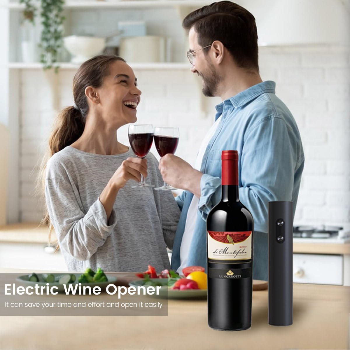 Electric Wine Opener, Battery Operated Wine Bottle Openers, One-click Button Reusable Automatic Wine Corkscrew Remover for Wine Lovers Gift Home Kitchen Party Bar Wedding