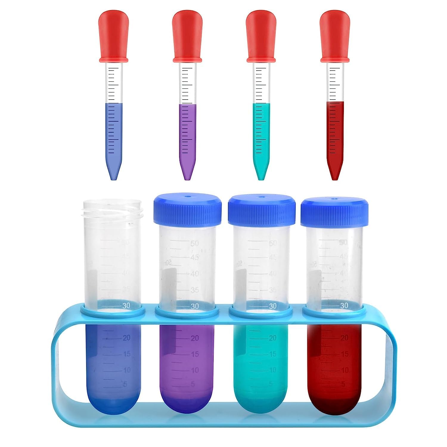 Pipeta dla dzieci, 9 sztuk, plastikowe pipety, 5 ml, probówki ze stojakiem, zestaw pipety z pipetą kroplową i stojakiem na probówki, do kreatywnych eksperymentów laboratoryjnych