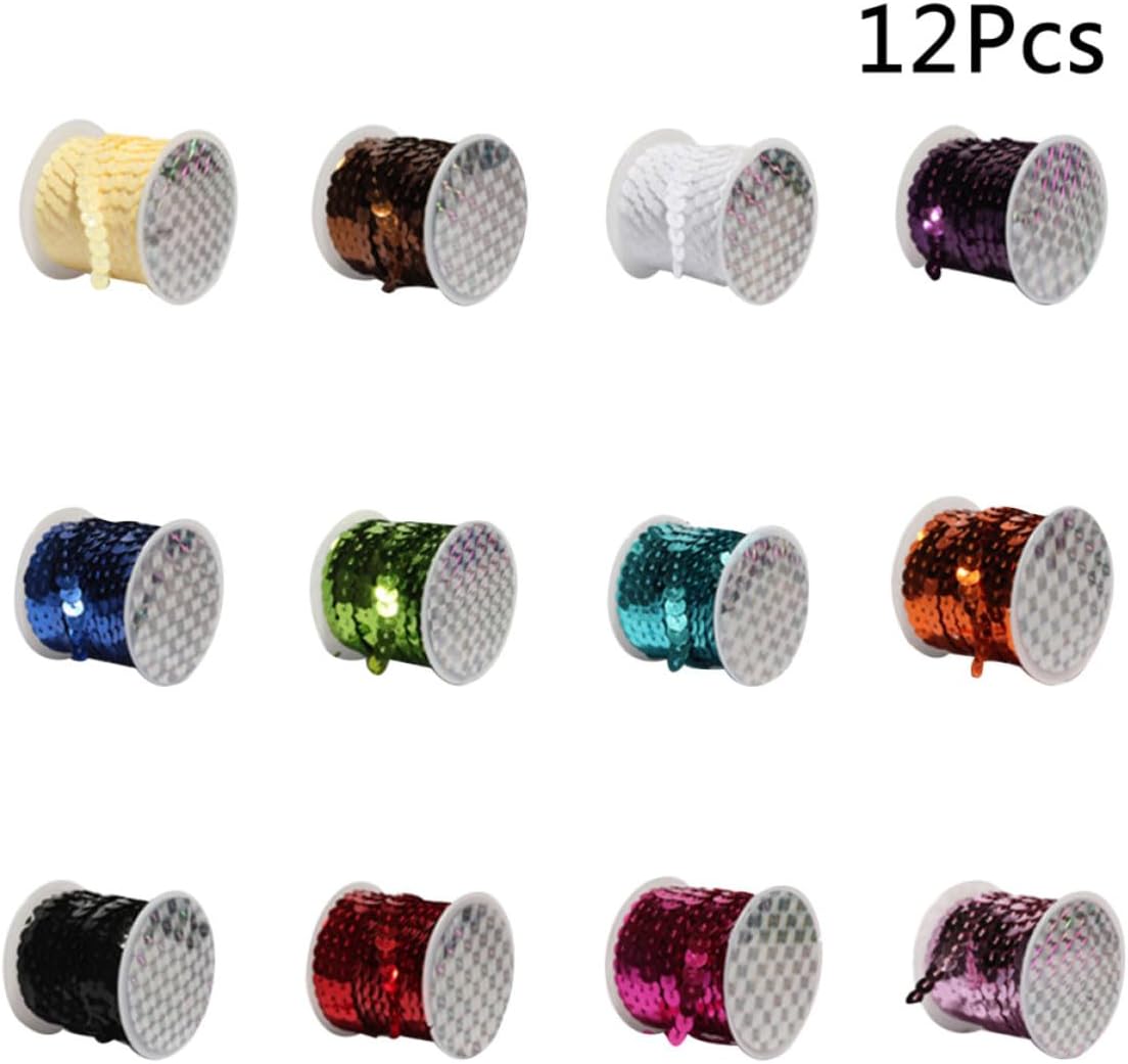 12pcs 6mm Flat Sequins String Ribbon Trim for DIY Attire, 5 Meters