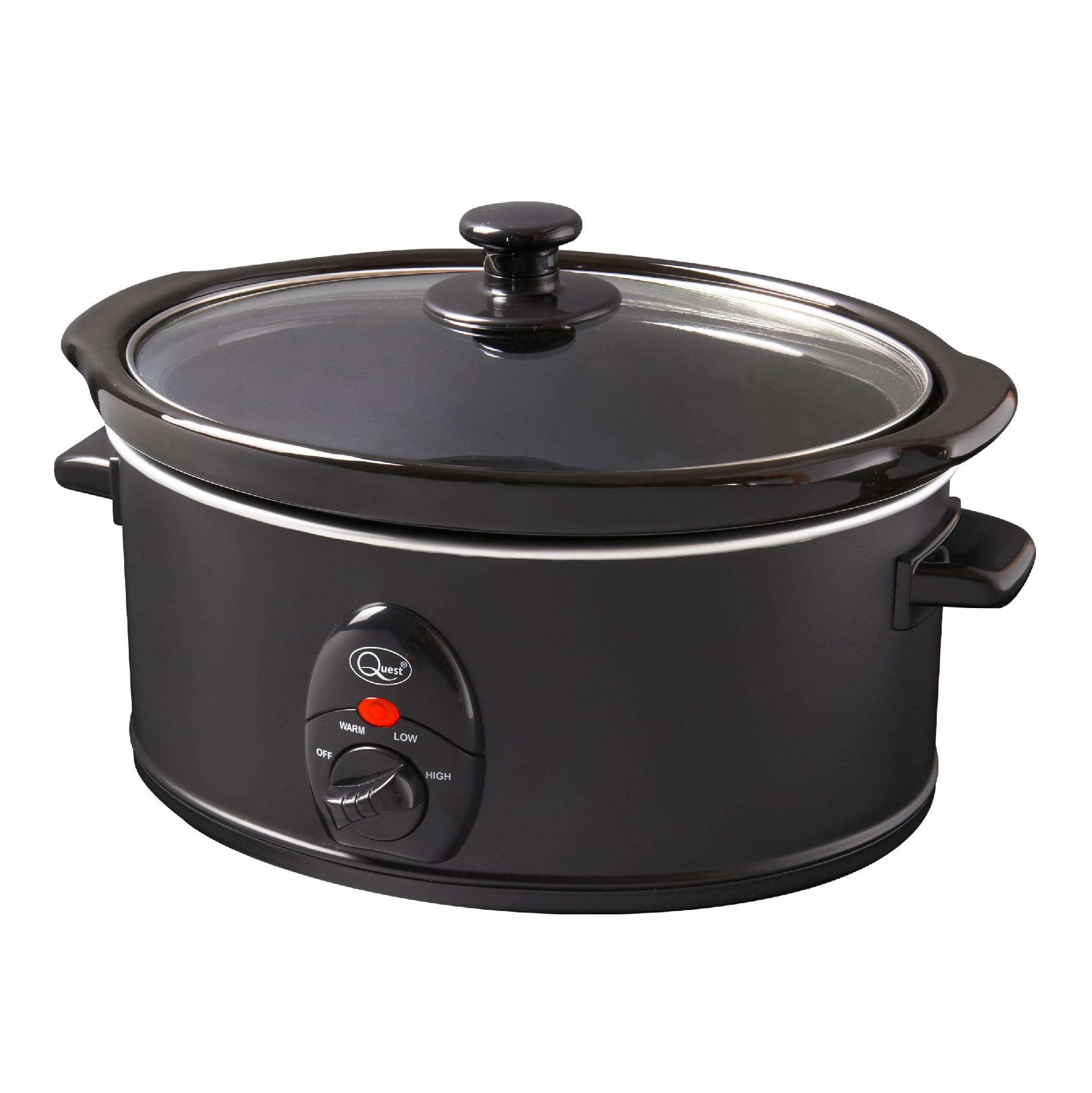 Quest (3.5 L) Slow Cookers / Compact Stainless Steel / 3 Temperature Settings / Toughened Glass Lid / Dishwasher Safe Bowl Black