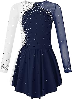 inhzoy Vestido Gimnasia Ritmica Niña con Cuello Redondo Maillot Elastico de Color Contrastante con Falda Corta Mono Danza Ballet Ropa de Deporte Competicion