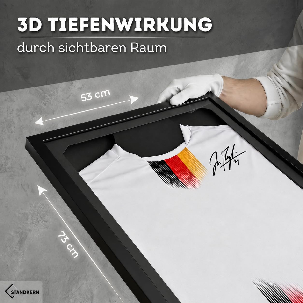 3D Trikotrahmen Fußball - XL Bilderrahmen für Trikot mit faltenfreier Fixierung - Trikot Bilderrahmen für alle Größen - Trikot Rahmen mit einfacher Montage - Objektrahmen Jersey Frame