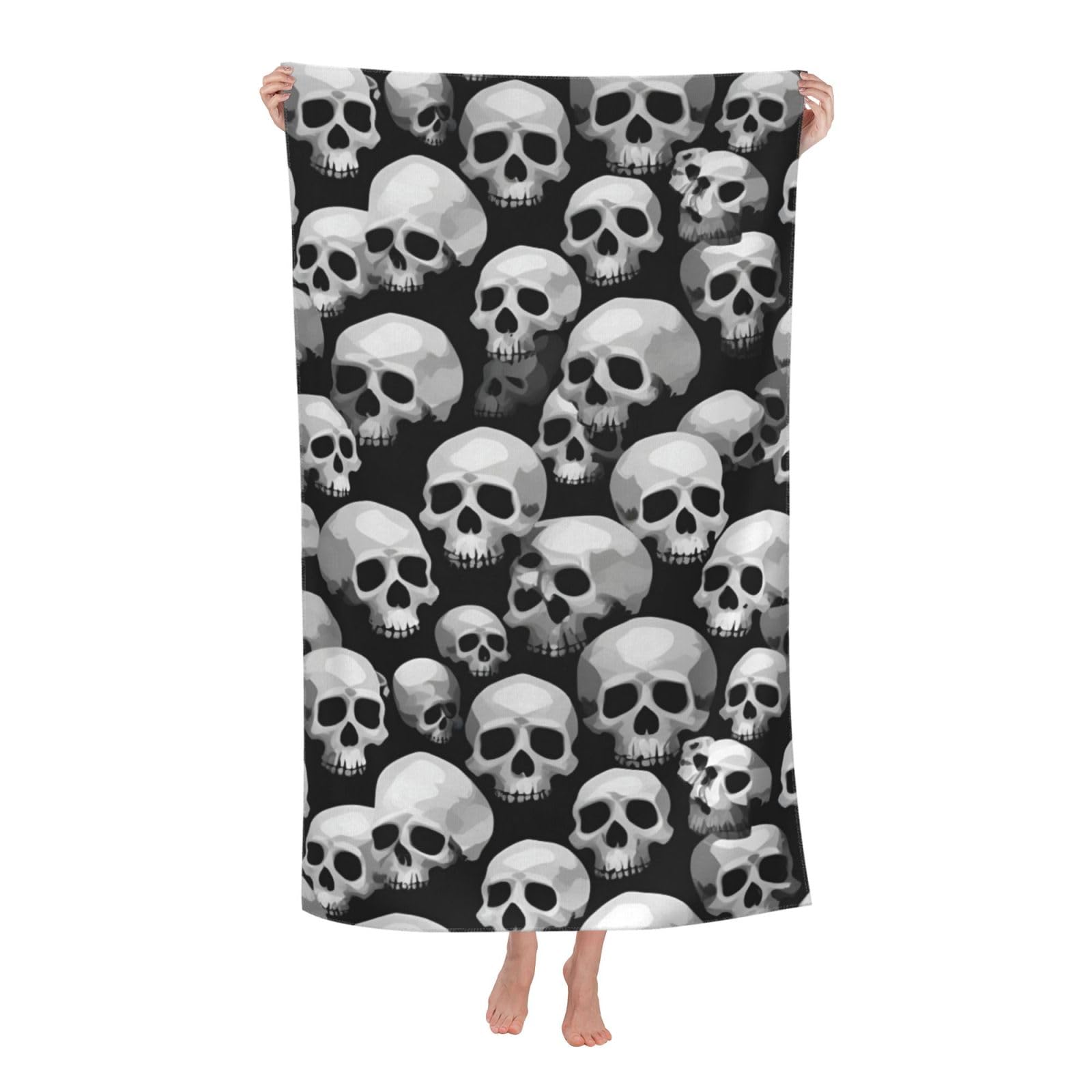 Pojknbv White Skull Print Oversized Adult Beach Towel Quick-Dry Comfortable Lightweight Travel Pool Camping