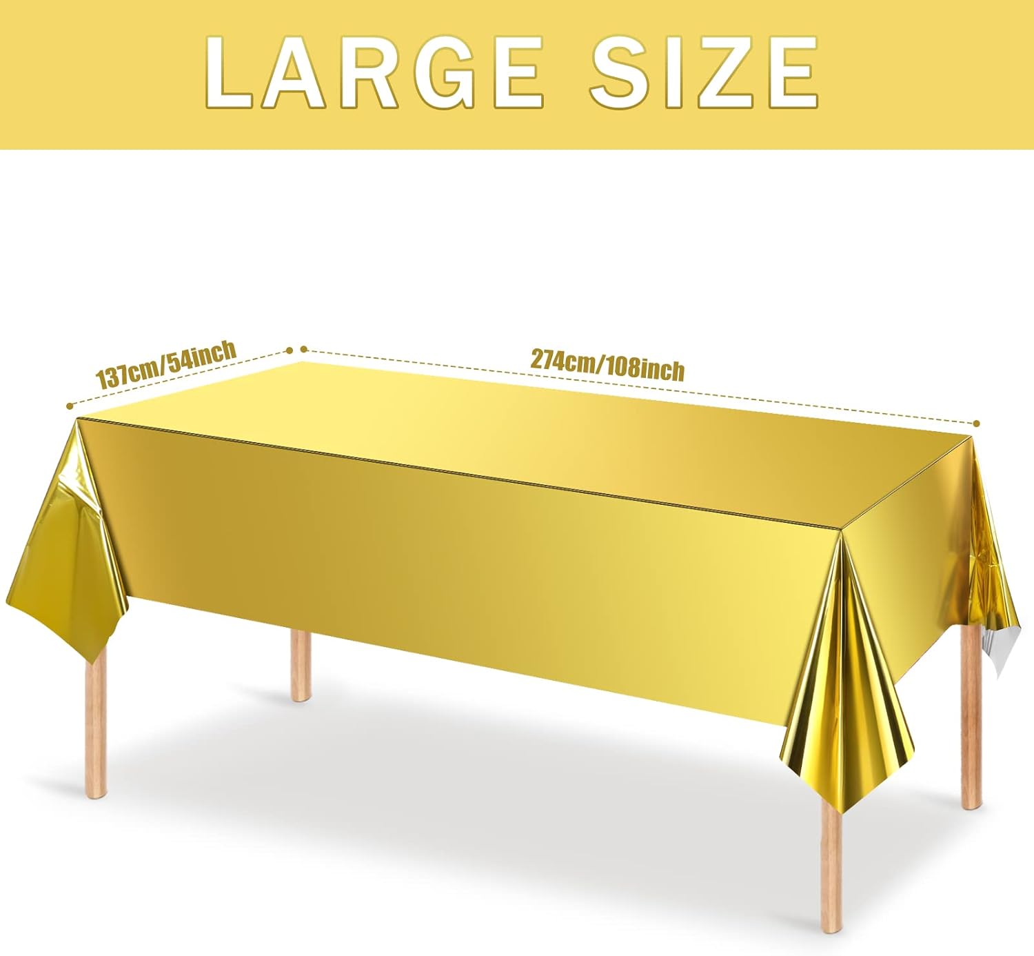 12Pack Gold Foil Plastic Tablecloth,Rectangular Shiny Table Cloth Metallic Disposable Party Table Cover for Graduation Wedding Birthday Baby Shower Anniversary New Year Party Decorations,54x108 inch - Image 2