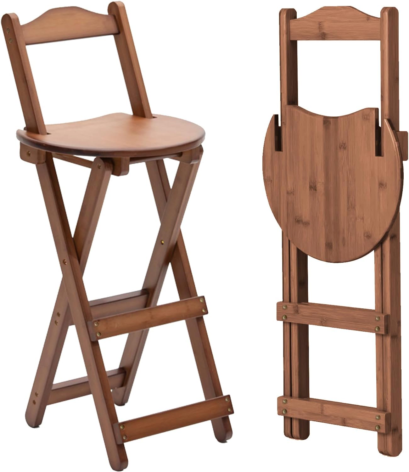 Folding Bar Stool for Kitchen, Portable Wooden bar Stool, Foldable Bamboo Bar Stools Set of 1 for Home Kitchen Breakfast Counter (Brown) (Walnut Medium)
