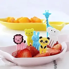 Kit 10 Peças Mini Garfinhos Infantis para Petiscos Animais Coloridos, Ideal para Frutas e Sobremesas Divertido Introdução Alimentar Saudável