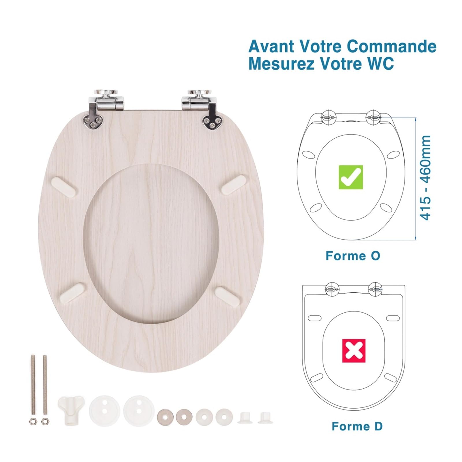 Inodoro con Fusible En Forma De O, Freno Caída Silencioso, Asiento MDF Madera Natural Comprimida, 175 KG, Clip Resistente Y CóModo(Dark Wood)
