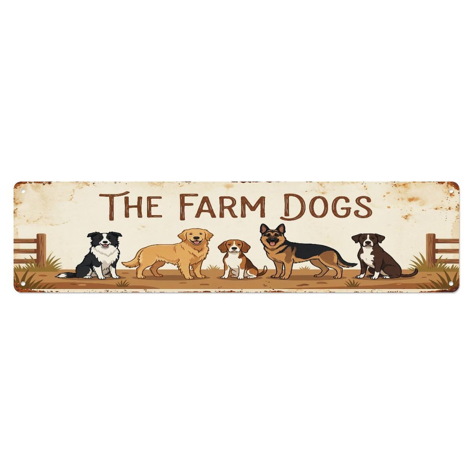 Metal Tin Sign Vintage Dog Farm Scene THE FARM DOGS