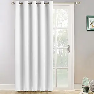 Yakamok Wide Thermal Blackout Patio Door Curtain Panel, Thermal Insulated Curtains, Grommet Extra Wide Curtains for Sliding Glass Door, Pure White, W70 x L84, 1 Panel