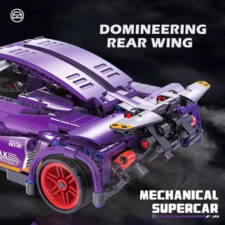 Image of 1:18 Scale Pull Back Racing Car Building Block Set (422-520 PCS) | Creative Assembly Toy for Collectors & Enthusiasts | Compatible Brick Model Kit (Purple Lamboo)