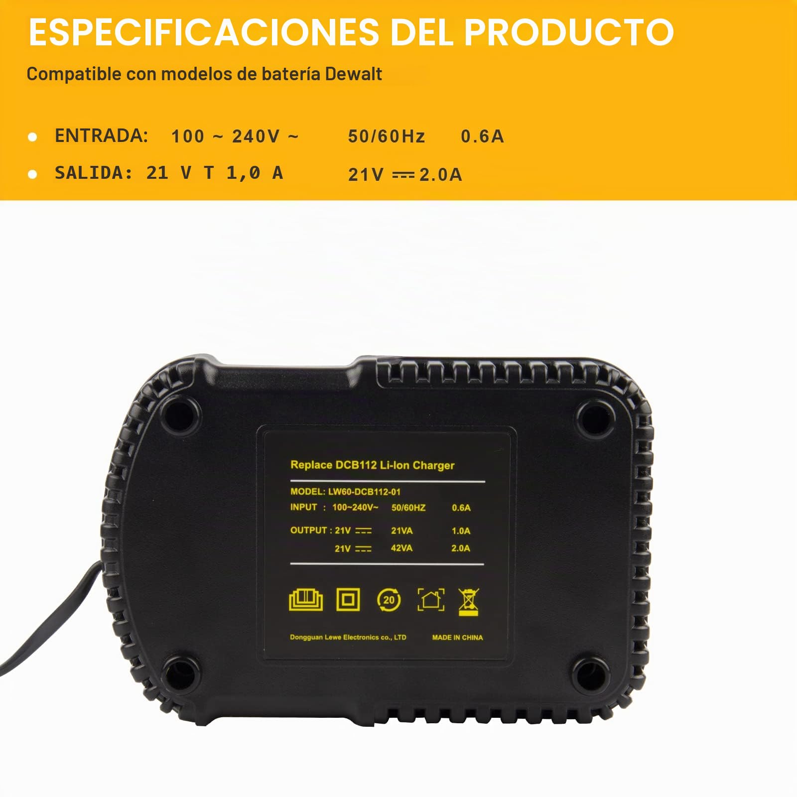 LabTEC - Batería de repuesto para Dewalt DCB201 DCB200 DCB230 DCB205BT DCB205BT DCB206 DCB203BT DCB204BT DCB127 DCB203 Li-ion