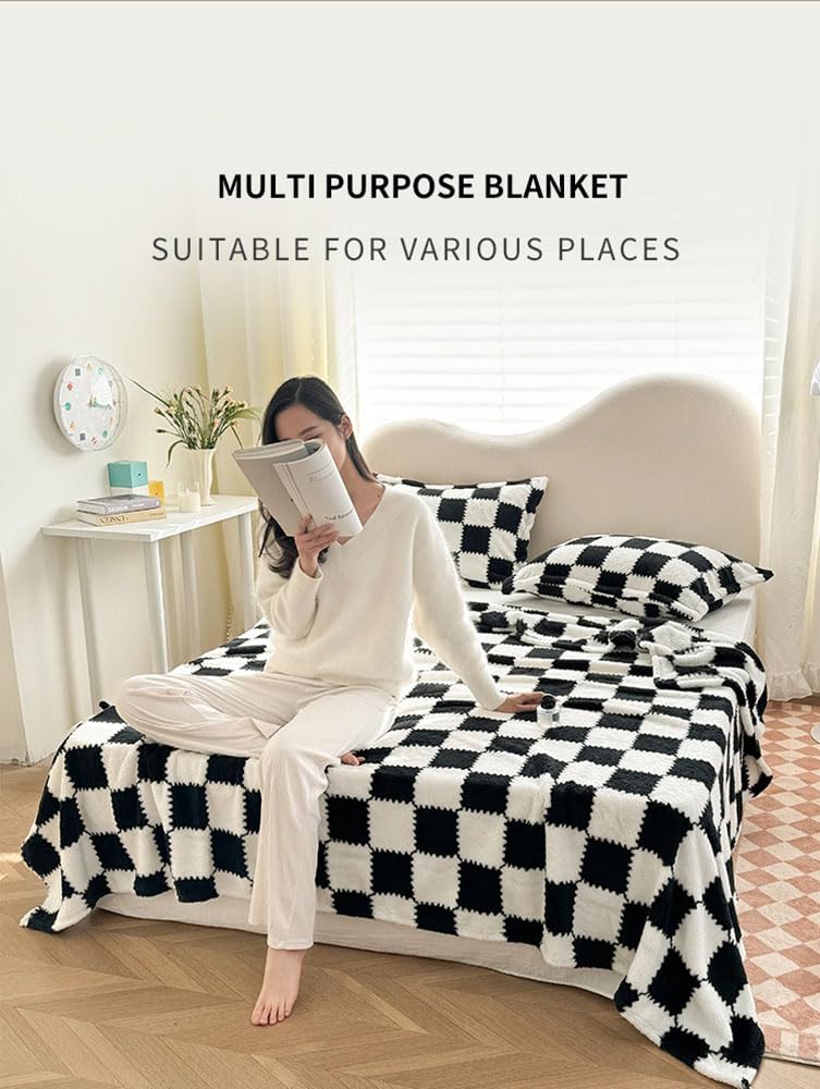 Manta de Forro Polar a Cuadros, Manta de Franela a Cuadros, Manta de Microfibra Ligera de Terciopelo Suave para Sofá, Cama, Viaje, Sala (120cmX200cm,C)