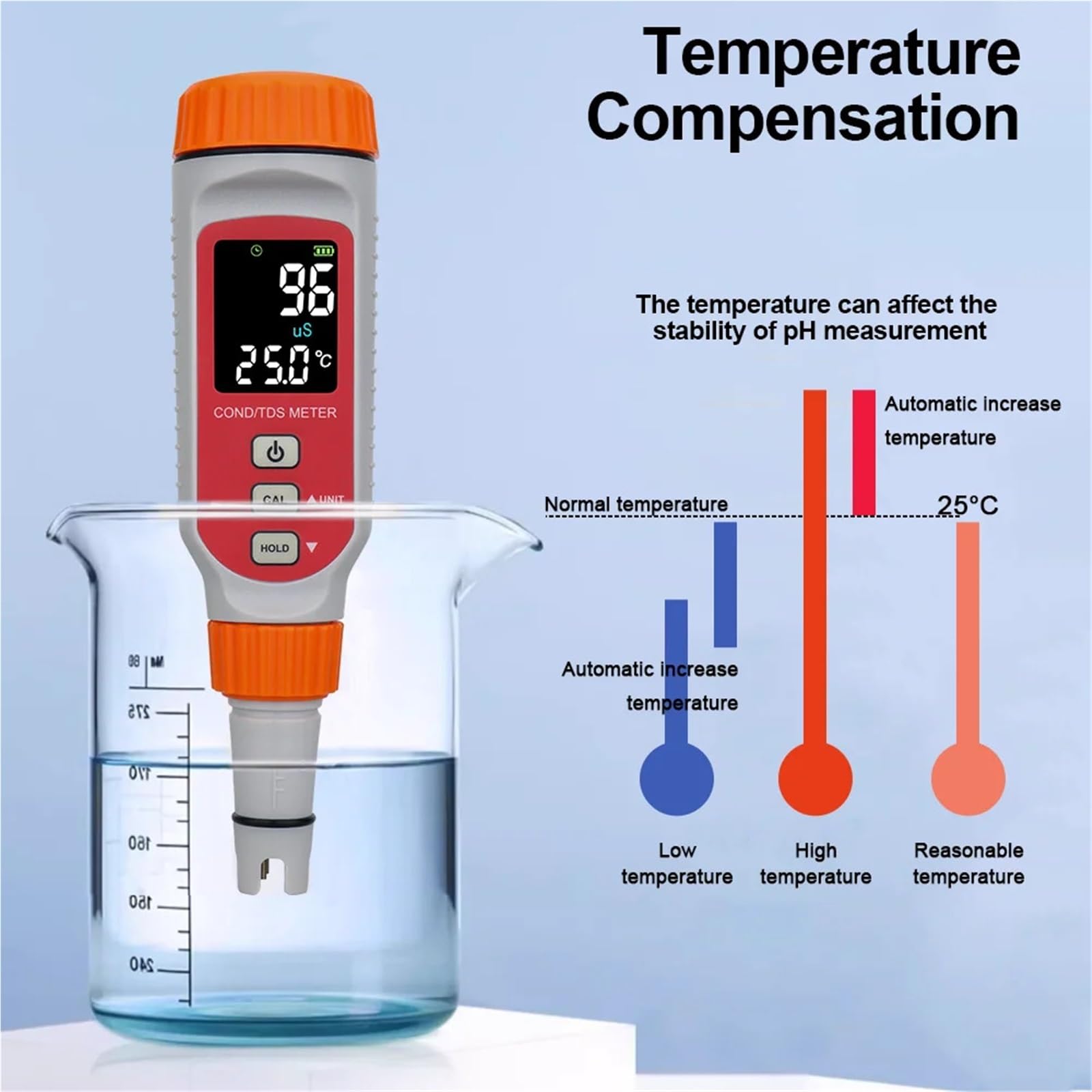 Analizador de conductividad digital, medidor profesional calidad del agua, TDS COND, probador temperatura, conductímetro Laboratorio de investigación