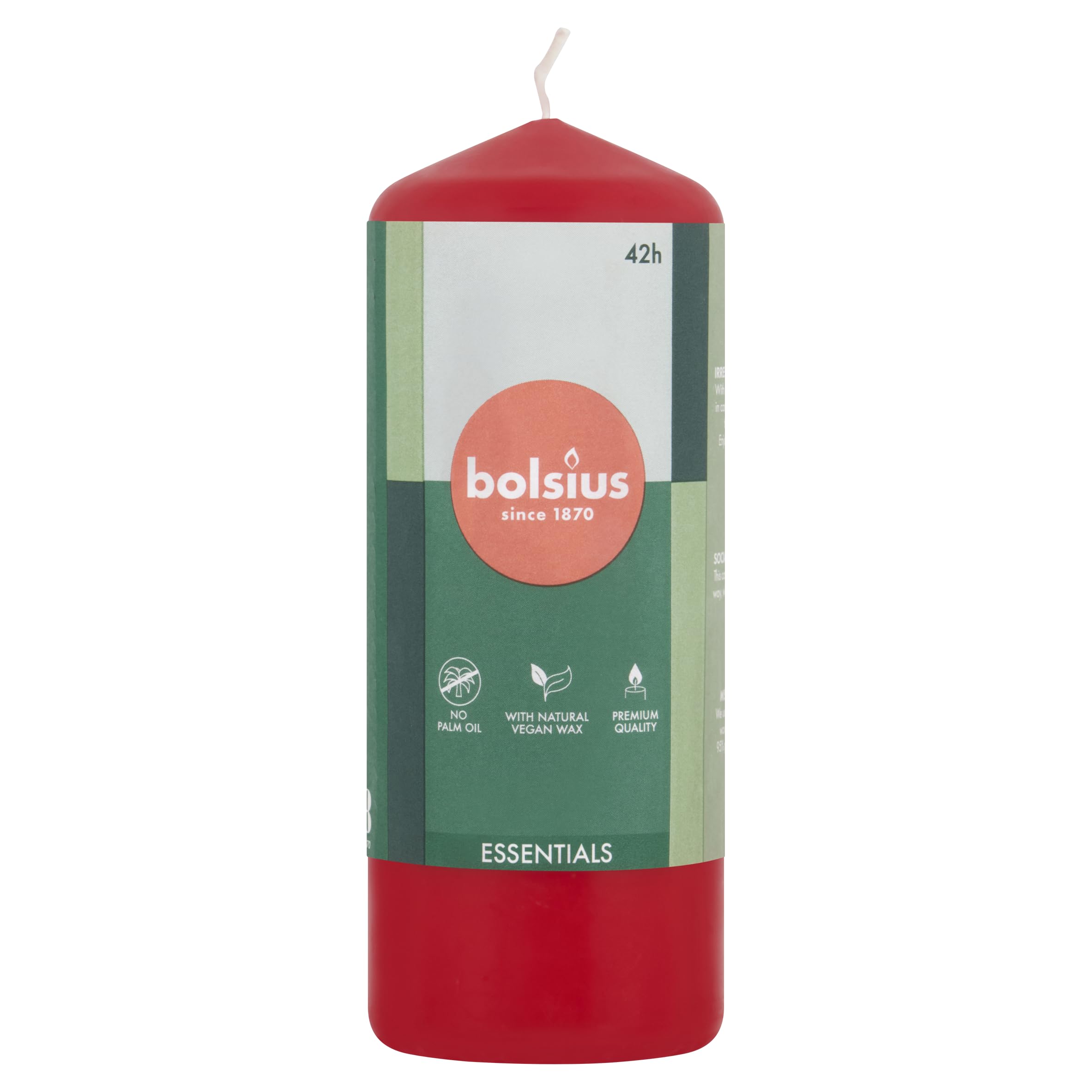 Bolsius Essentials Collection 42H Stumpenkerze, 15 cm Höhe x 5,8 cm Durchmesser, zartes Rot