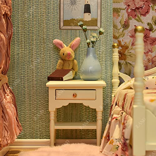 Iland Wooden Dollhouse Furniture 1/12 Scale, Dollhouse Bedroom Furniture In Cream Color Incl Dollhouse Bed & Dressing Table & Wardrobe (Elegant Miniature Furniture 6Pcs) #TOP3