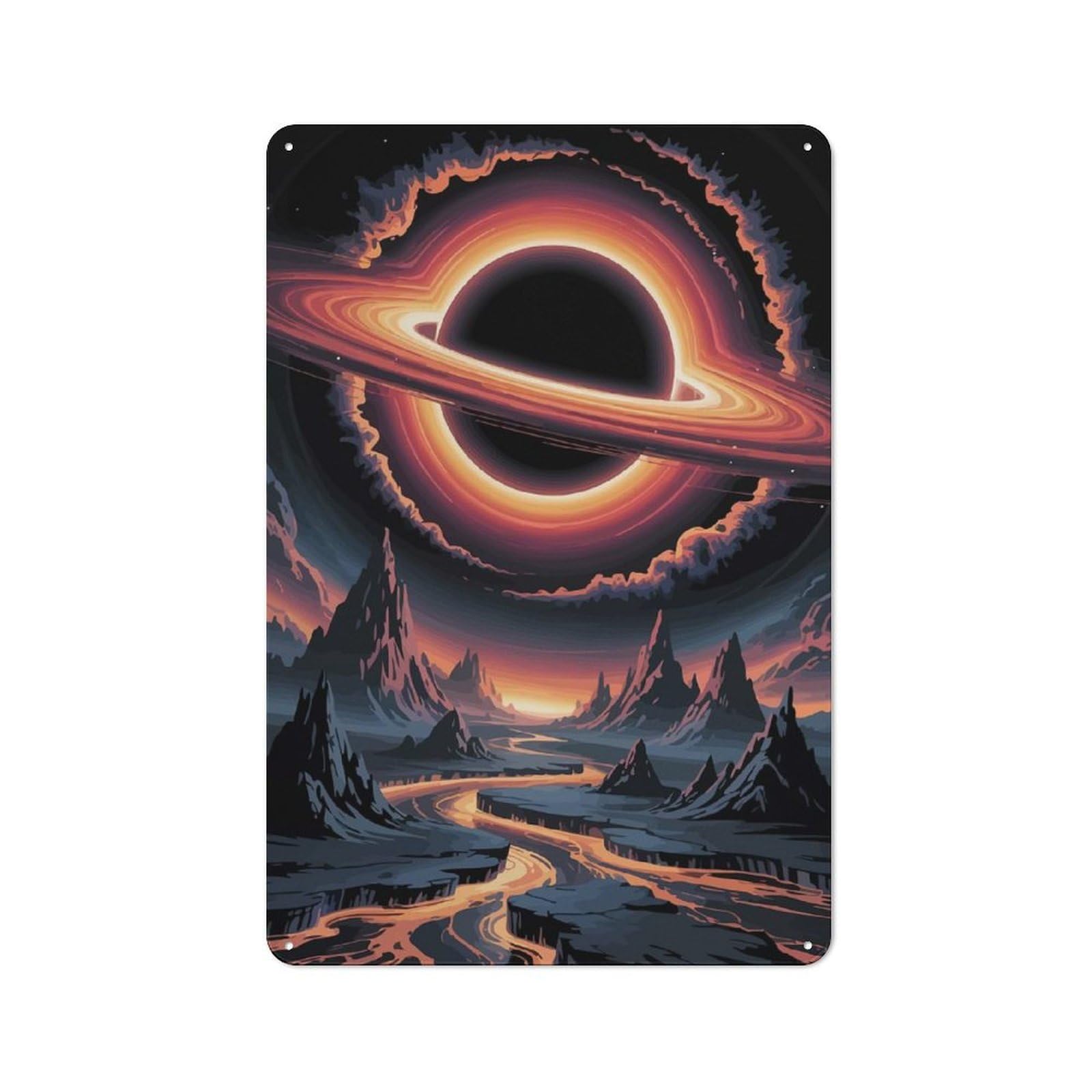 Junmoney Black Hole Landscape Digital Art Rustic Tin Sign 30X20cm For Man Cave Or Games Room, A Decorative Gift For A Newly Furnished Man Cave And Games Room