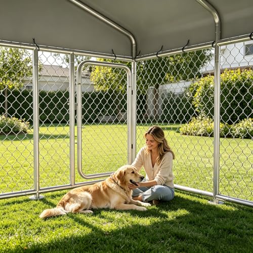 image for COMHOMA Dog Kennel Outdoor with Roof,Large Metal Dog Enclosure with We