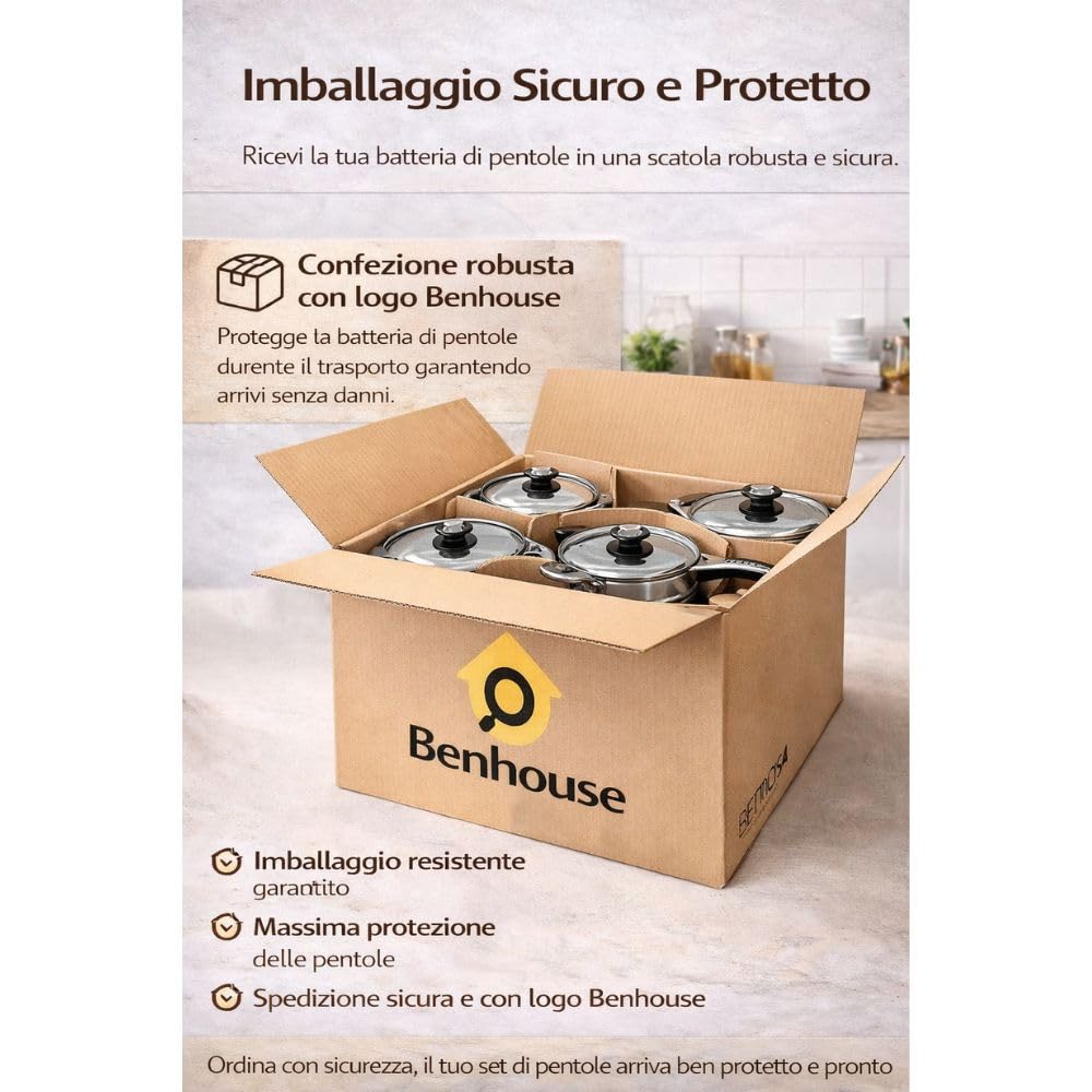 Batteria di Pentole 12 Pezzi in Acciaio Inox con Coperchio e Termostato - Adatte a Tutti i Piani Cottura