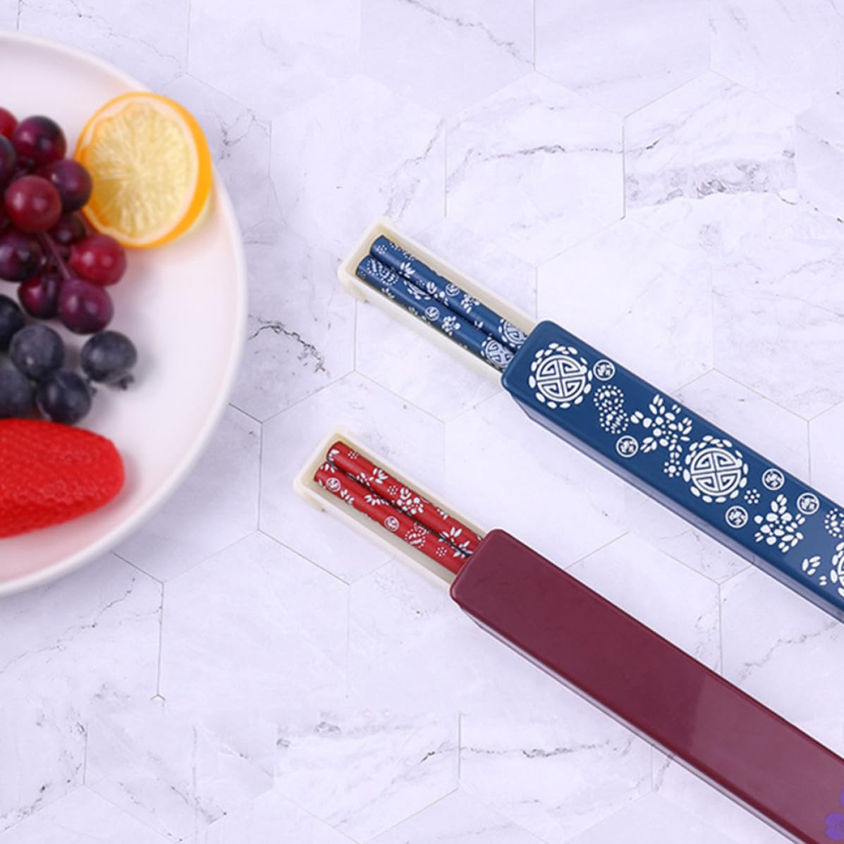 Set di 2 Paia di Bacchette Superficie Liscia in Legno e Abs con Scatola Pieghevole Portatile per Uso Quotidiano e Viaggio
