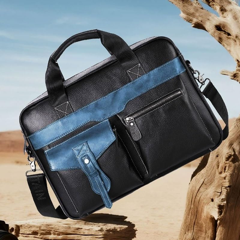 Men's diagonal cross handbag Leather briefcase Business Meeting Computer Bag