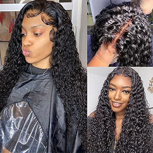 Glueless Lace Front Wigs Curly Wave Human Hair Lace Frontal Wigs Pre Plucked with Baby Hair Brazilian Human Hair Wet and Wavy Lace Front Wigs Curly Wave Lace Closure Wigs Water Wave Human Hair Wigs