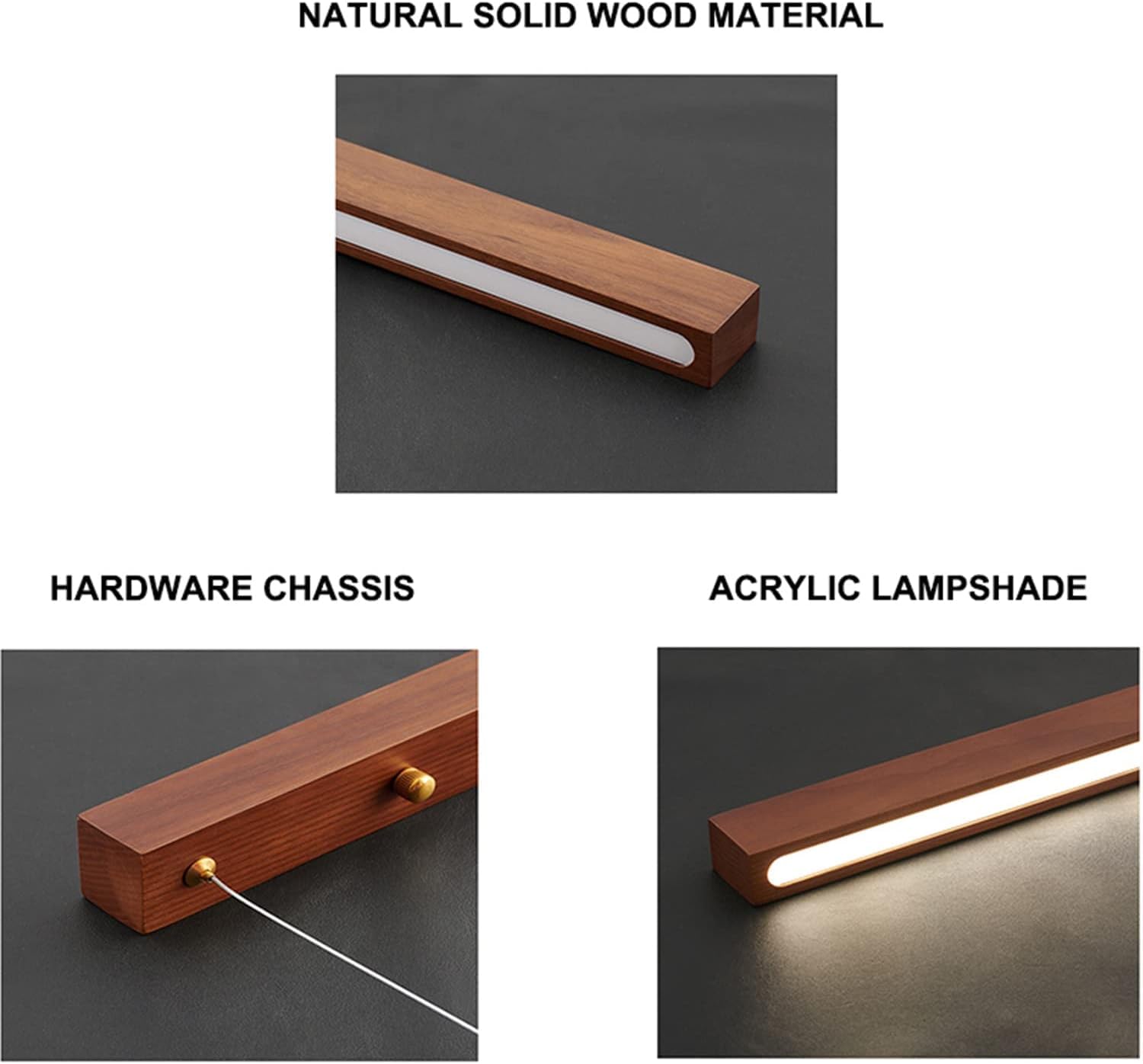 Drewniana Lampa Wisząca Typu Linear, Lampki Do Jadalni, Nowoczesna Lampa Sufitowa Led Z Funkcją ściemniania, Do Jadalni, Kuchni, Wyspy, Salonu, Baru, Walnut, 80cm
