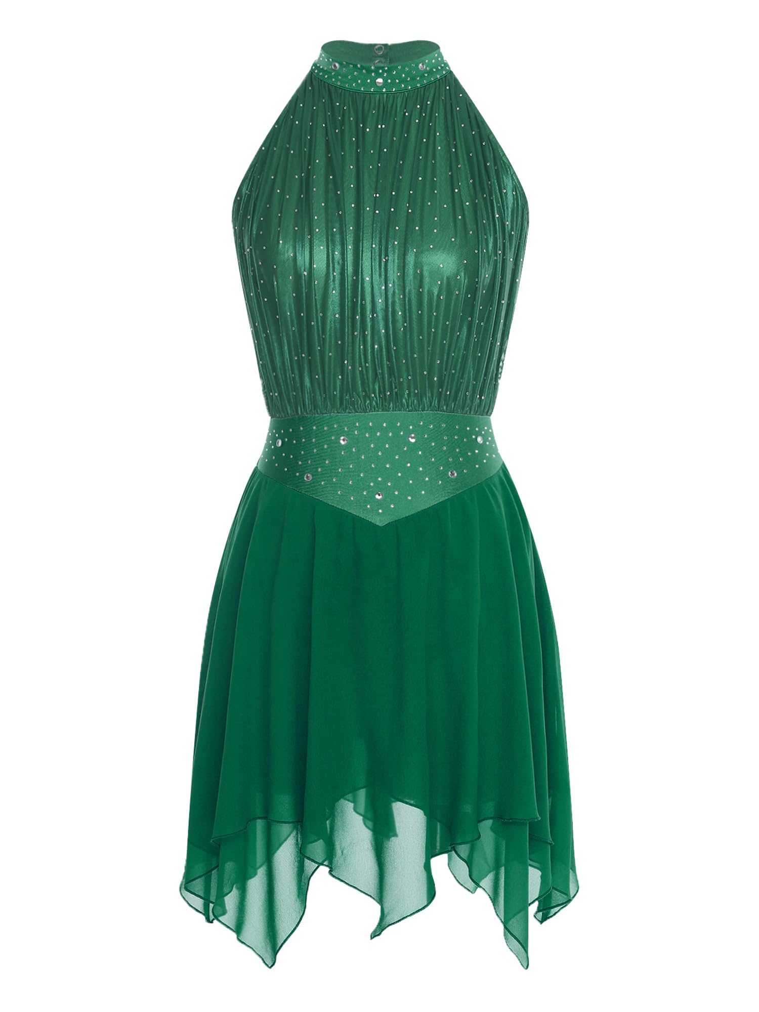 Oyolan Femme Robe Danse Latine Salsa Rumba Cha Cha Strass sans Manches Justaucorps Patinage Artistique Gymnastique Tenue