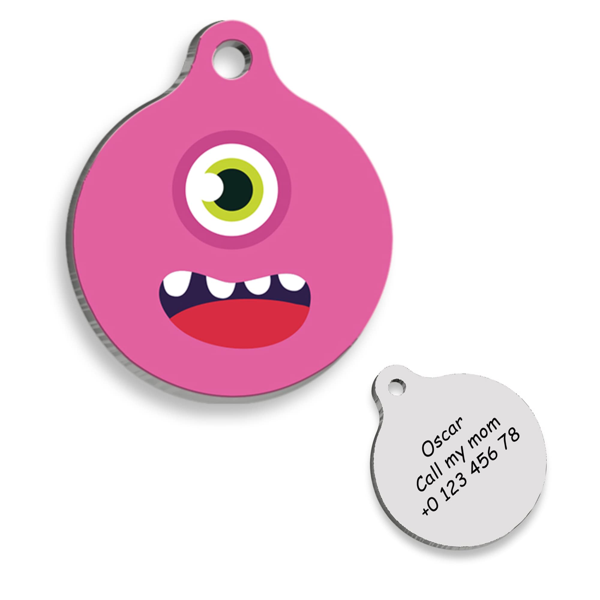 Pink Monster Personalized Dog Tag - Custom Name Tag - ID Tag for Dog & Cat - Customized Pet Tags - Dog & Cat Name id Tag - Dog Name Tag - Engraved Dog Tag