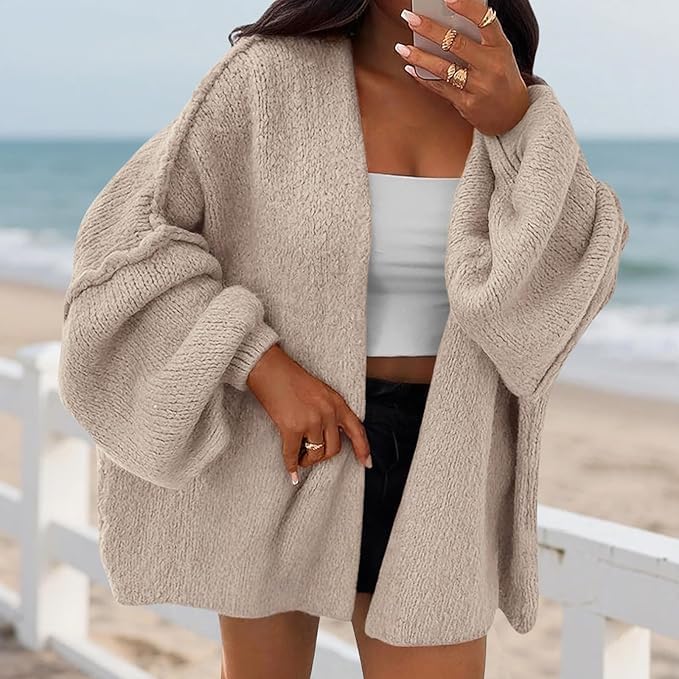 Womens Oversized Cardigans Long Lantern Sleeve 2025 Fall Chunky Knit Cardigans Open Front Soft Loose Fit Lightweight Sweater4