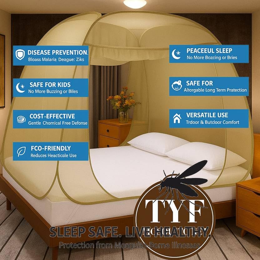 Image of TYF Mosquito Net for Bed Made with Polyester Material | Foldable Mesh Design | Lightweight and Portable Structure | Easy to Use Khaki (6.15 Feet X 6.15 Feet) Double Bed