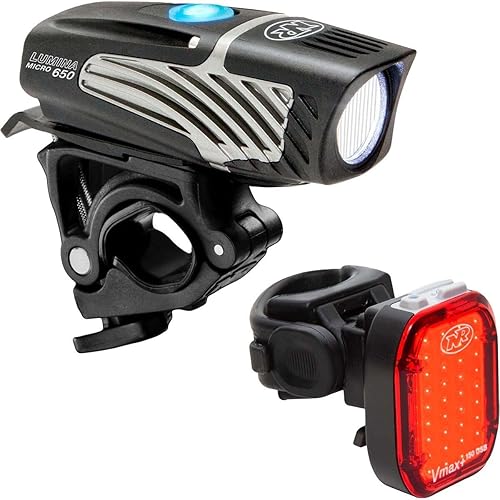 NiteRider Lumina Micro 650 + Vmax+ 150 Combo de luces para bicicleta LED recargable por USB, conjunto de luces LED para bicicleta delantera y