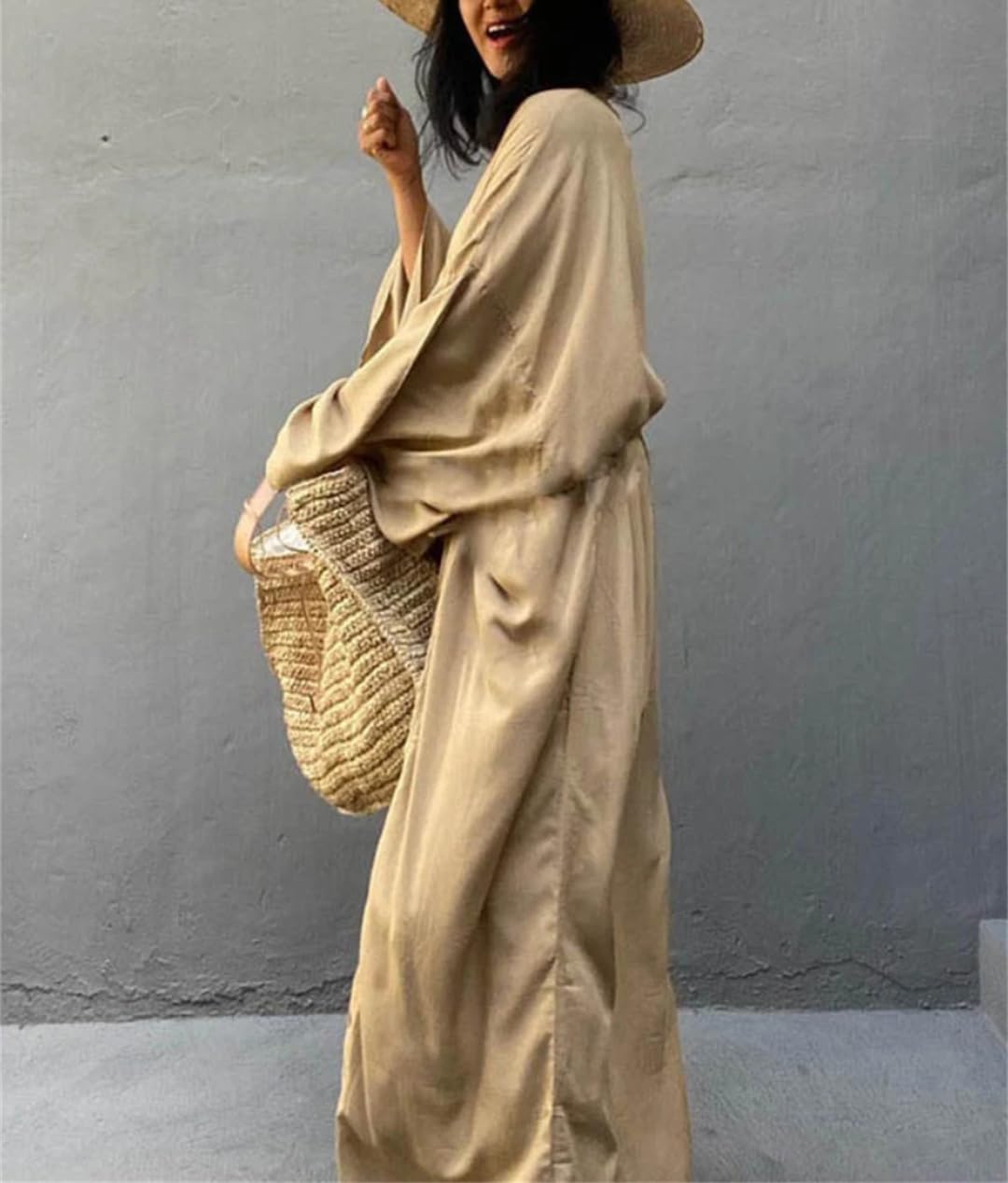 Kimono de plage uni avec ceinture pour femme, 1, taille unique