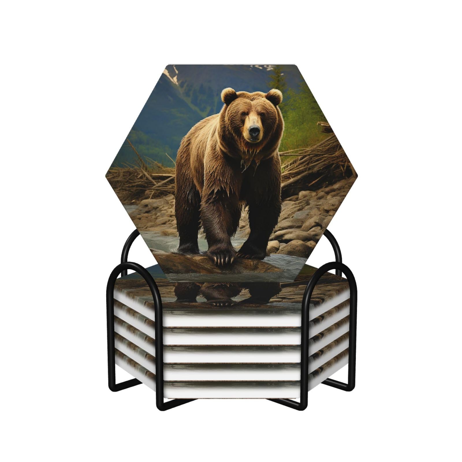 Dessous de verre hexagonaux céramique de qualité supérieure avec socle
