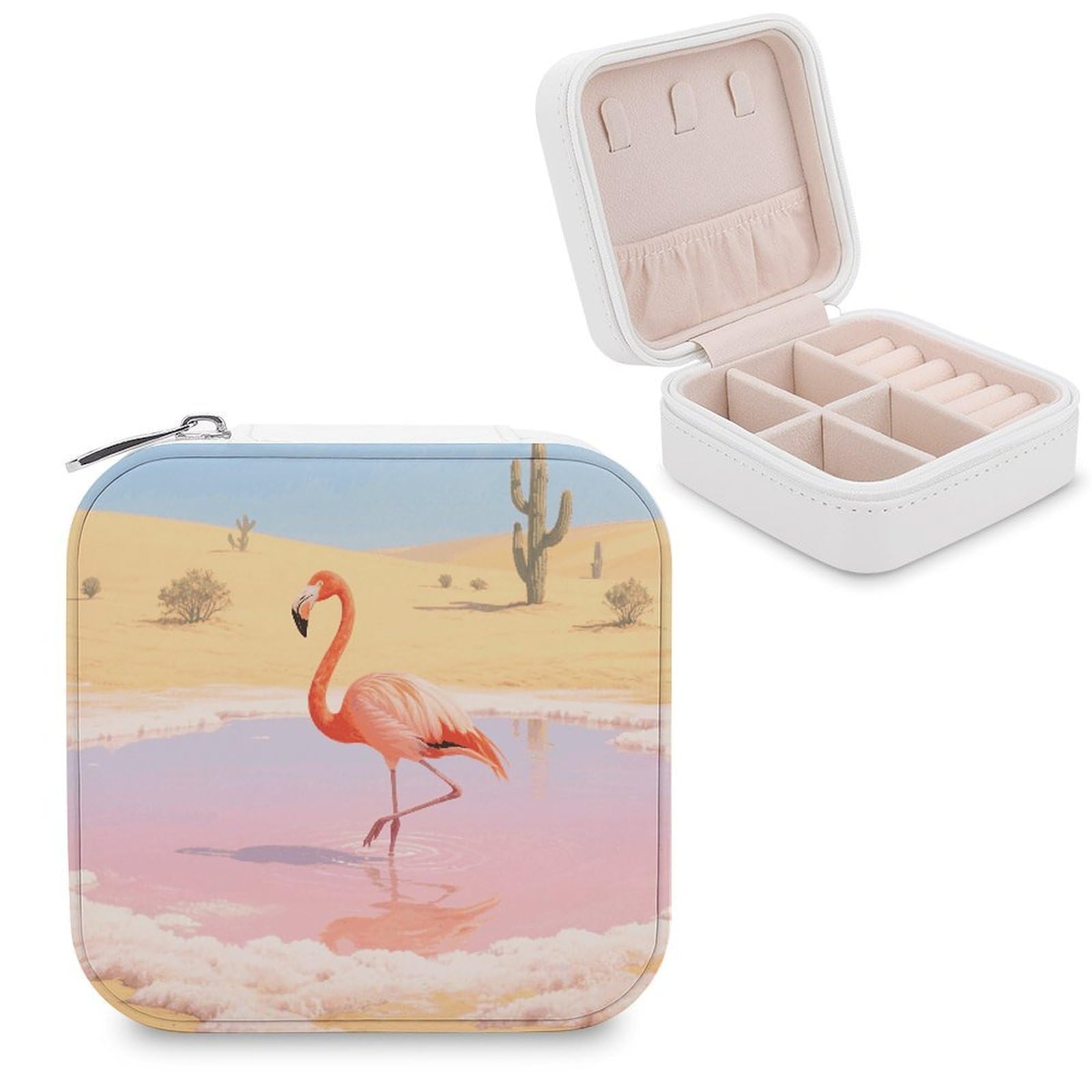 VstaDank Orange Flamingo in Salt Lake Jewelry Organizer Travel Case for Women With Zipper Mini Jewelry Case PU Leather Jewelrys Box for Rings Necklaces Bracelets Earring Holder Organizer Storage