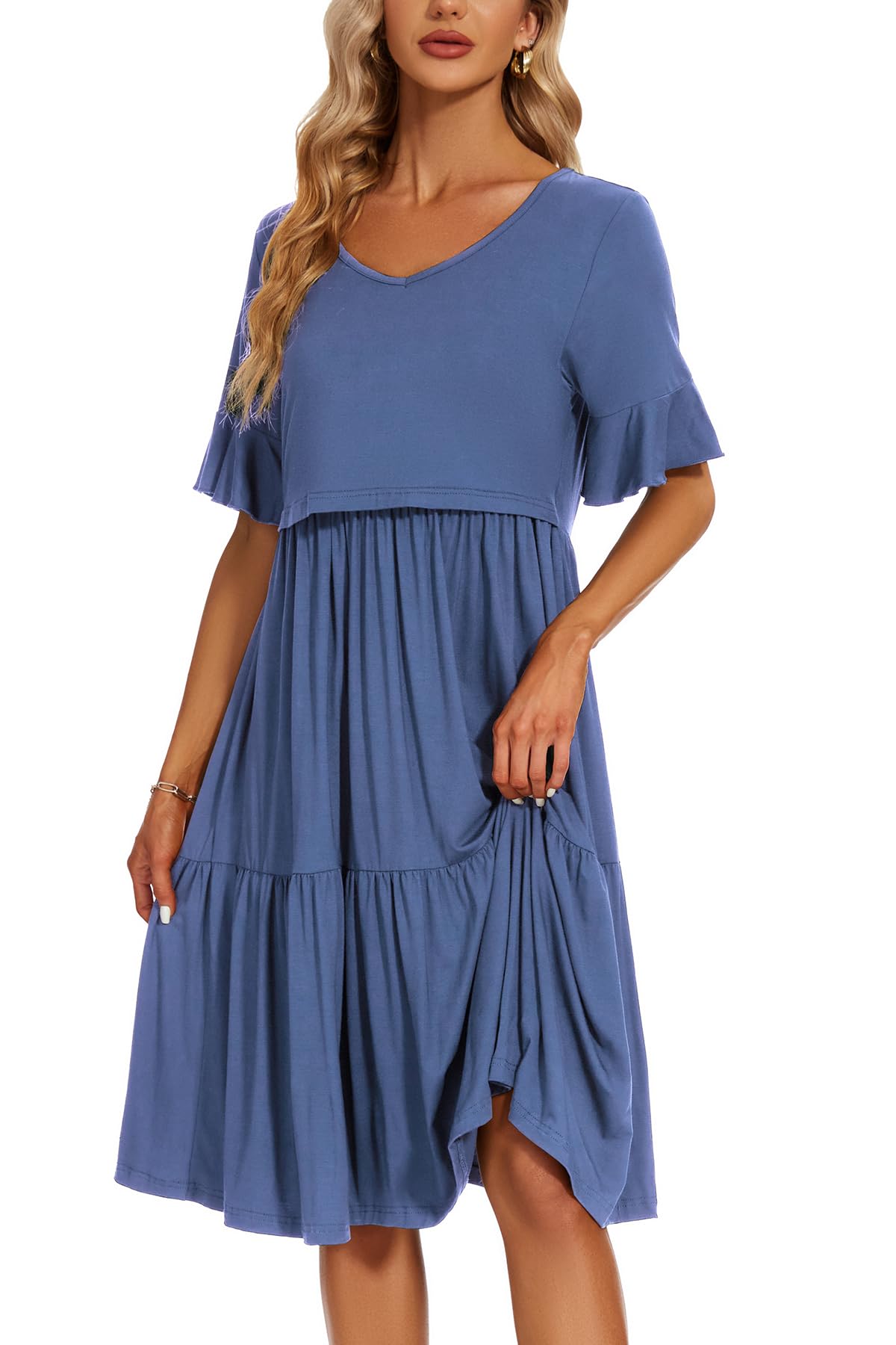 Smallshow Vestito premaman allattamento da donna con volant manica corta vestiti per l'allattamento