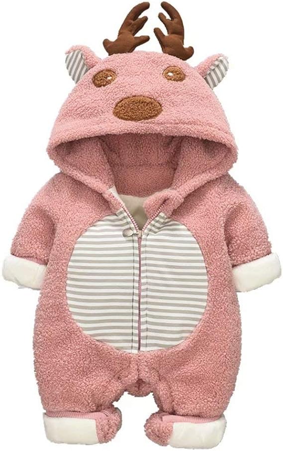 Amazon Amiggoo ロンパース クリスマス トナカイ角付き 裏起毛 ベビー モコモコ 赤ちゃん服 新生児 肌着 キッズつなぎ 秋冬 長袖 ルームウエア カバーオール 女の子 フード付き 出産祝い 百日記念 ピンク 66cm 90cm コート ジャケット 通販