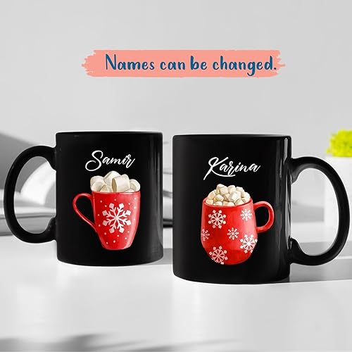 Miniatura 10 de Taza de cerámica de Navidad para pareja, taza de cerámica de Navidad con nombre inicial personalizado, tazas de café personalizadas para esposo,