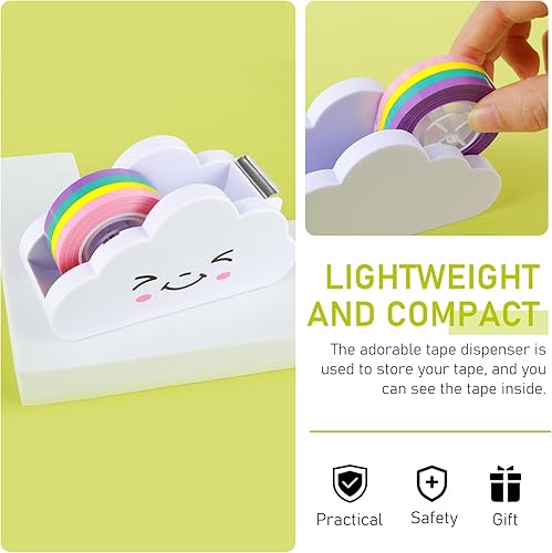 Miniatura 4 de Dispensador de cinta de escritorio, lindo dispensador de cinta de nube con soporte dispensador de cinta blanca arcoíris para el hogar, escuela,